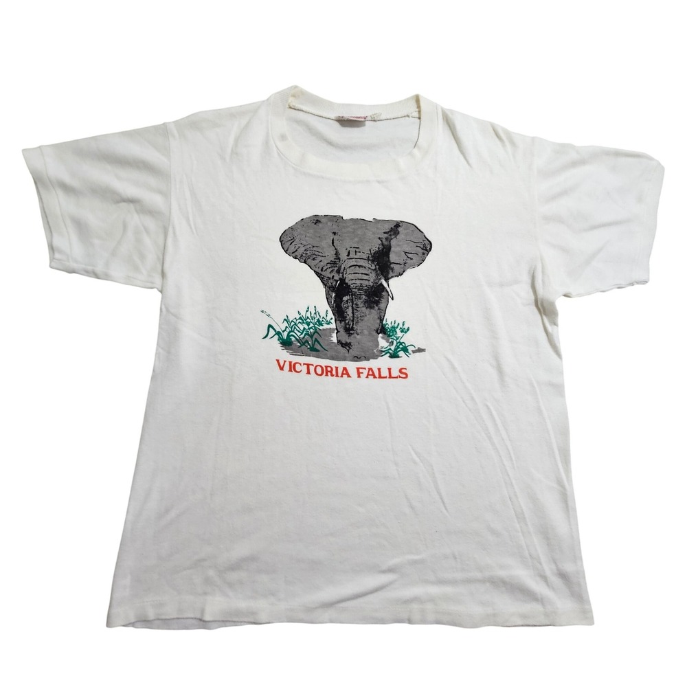 Monogram Victoria Falls Elephant Graphic T-Shirt XL White Vintage Single Stitch*